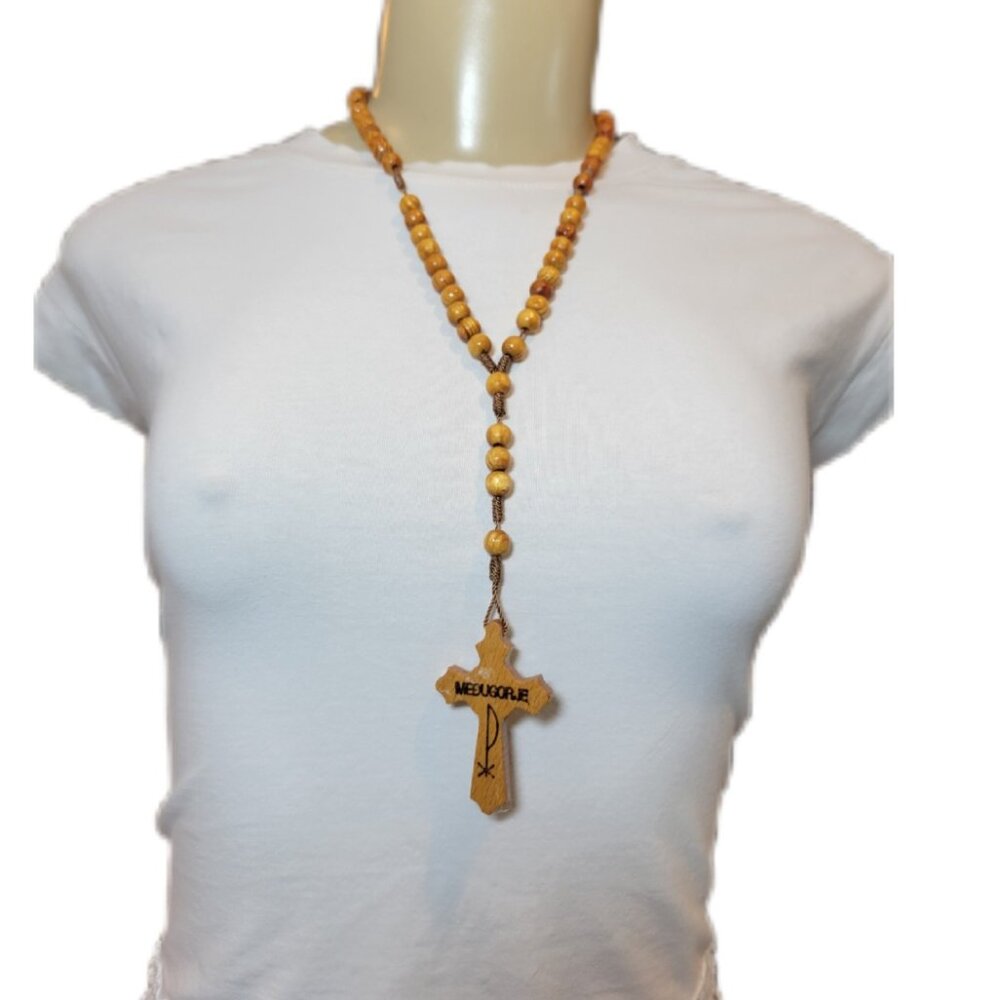 ✝️Vintage Medjugorje Wooden Rosary Beads Cross Catholic Faith Olive Wood✝️